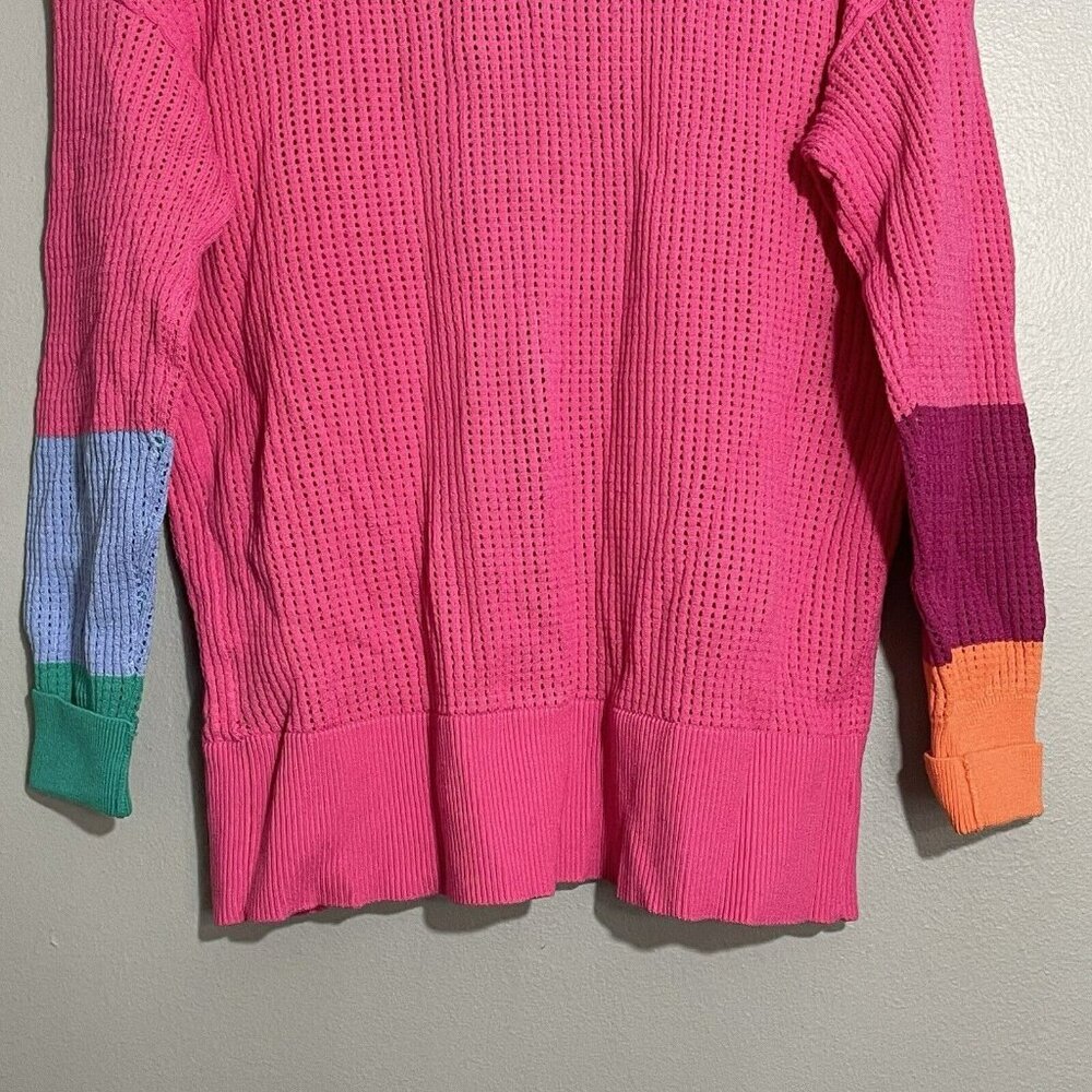 Apny Cardigan Sweater Women Size XS Pink Raspberry Waffle Mismatched Colorful - Picture 11 of 12